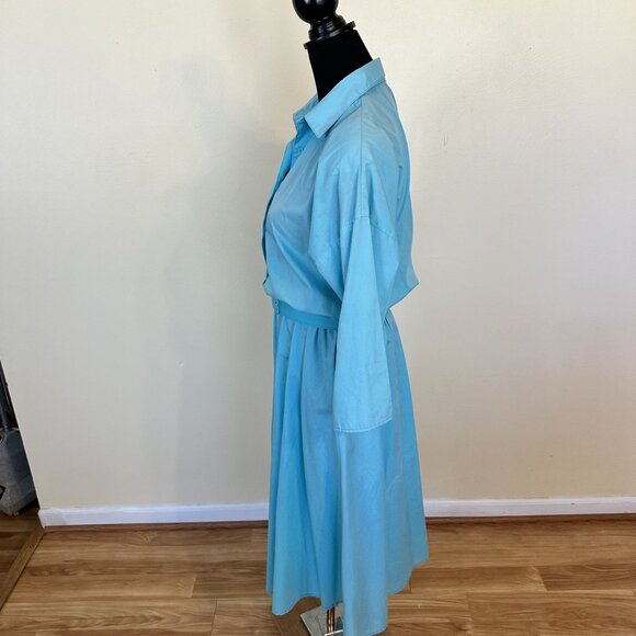 Vtg Womens Aqua Shirt Dress Belted Pockets By Vicki Waynes Midi 80s Housewife - Picture 6 of 14